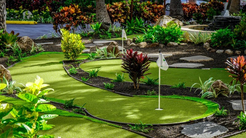 Commercial putting green with artificial grass