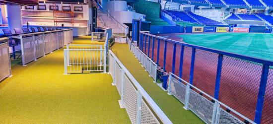 Artificial grass installed in baseball field area