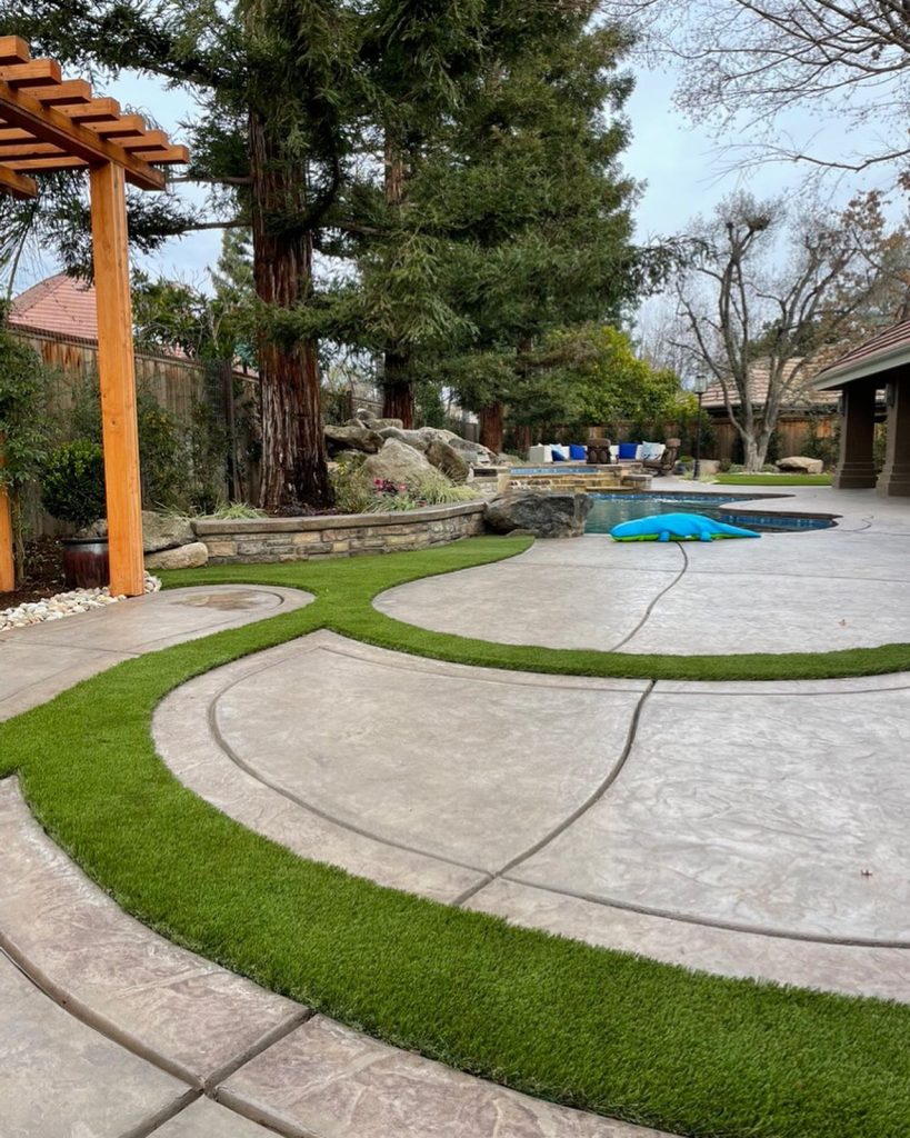 residential backyard artificial grass lawn