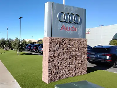 Artificial grass installed at car dealership