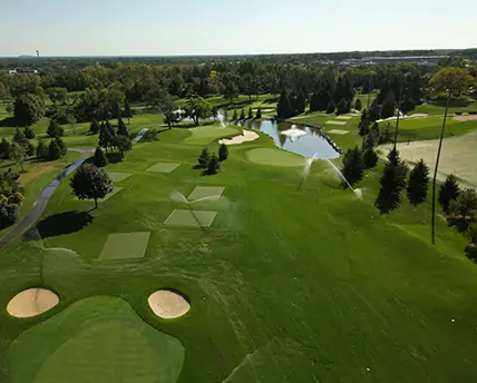 Artificial grass golf course drone shot
