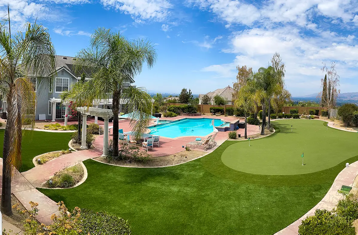 Artificial grass pool area installed by SYNLawn
