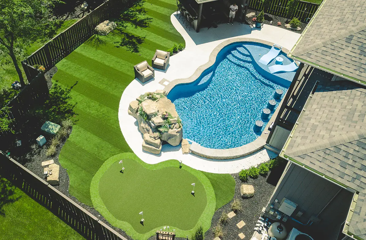 Artificial grass pool area installed by SYNLawn